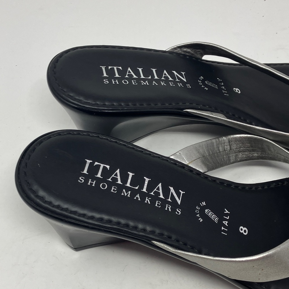 Italian Shoemakers Silver Black Wedge Sandals Size 8 Made in Italy Rhinestone - Picture 6 of 13